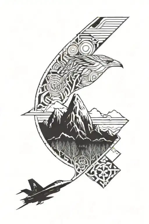 norway nature and Arizona desert mixed With viking inspiration, Runes, and an f-35 jet tattoo design idea