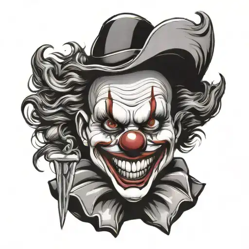 clown face with knife tattoo design idea