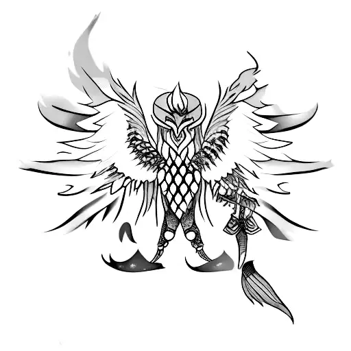 fenix with large tail and half fire half ice tattoo design idea