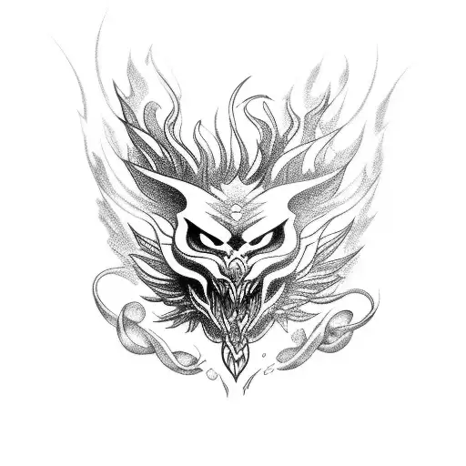 fenix with large tail and half fire half ice tattoo design idea