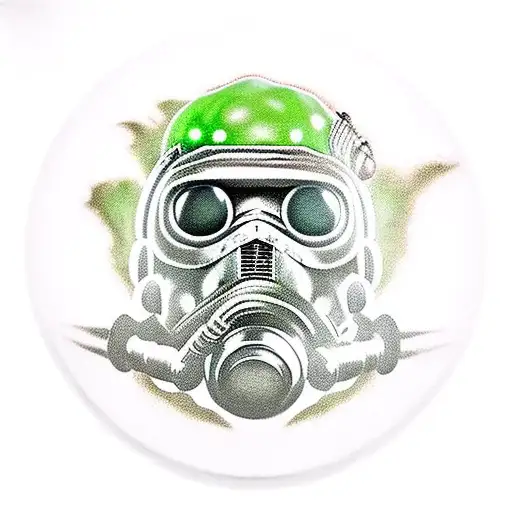 Bomba nuclear de color verde radiactivo, con el muñeco "cabezón" del videojuego "Fallout 3"  tattoo design idea