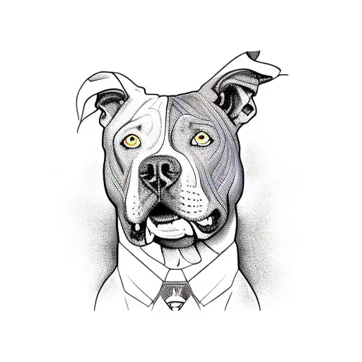 Pitbull de color arena y blanco, con ojos celestes tattoo design idea