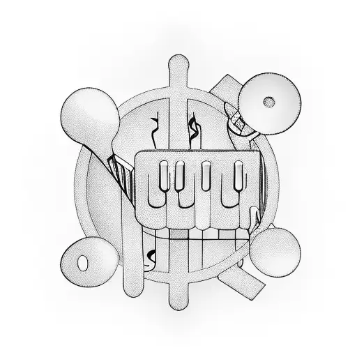 A keyboard with keys shaped like musical instruments tattoo design idea