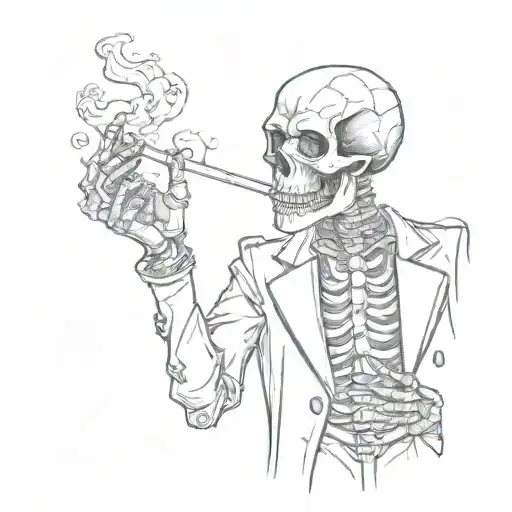 skeleton with suit smoking tattoo design idea