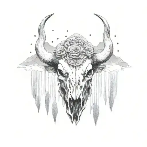 Montana state border with bison skull tattoo design idea