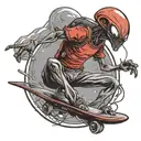  a red T-shirt, alien with a skateboard and saggy pants ￼ tattoo design idea