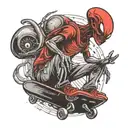  a red T-shirt, alien with a skateboard and saggy pants ￼ tattoo design idea