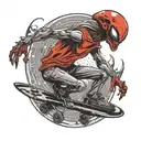  a red T-shirt, alien with a skateboard and saggy pants ￼ tattoo design idea