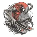  a red T-shirt, alien with a skateboard and saggy pants ￼ tattoo design idea