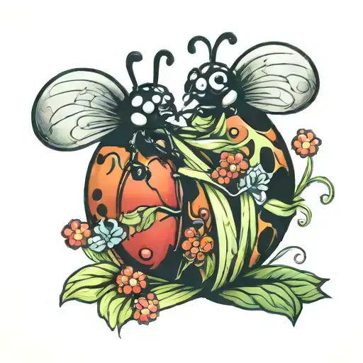 Minnie Mouse lady bug sitting together tattoo design idea