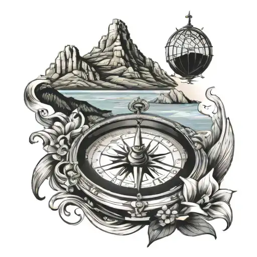 table mountain inside a compass tattoo design idea