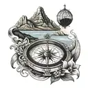 table mountain inside a compass tattoo design idea
