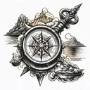 table mountain inside a compass tattoo design idea