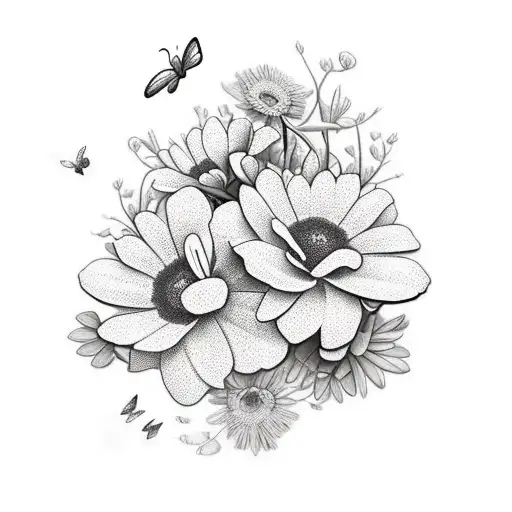 Name with flowers and butterflies  tattoo design idea
