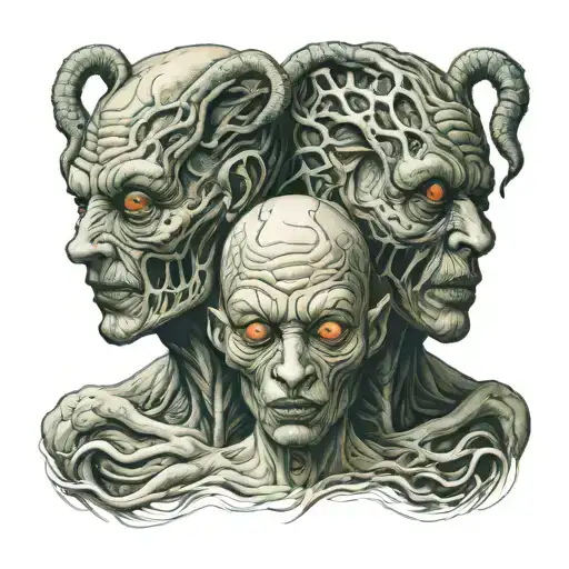 siamese twin head creepy monster  tattoo design idea