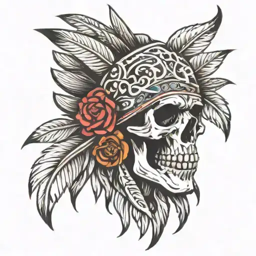 skull wearing headdress tattoo tattoo design idea