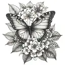 Half butterfly half hydrangea tattoo design idea