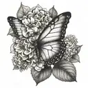 Half butterfly half hydrangea tattoo design idea