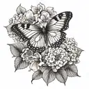 Half butterfly half hydrangea tattoo design idea