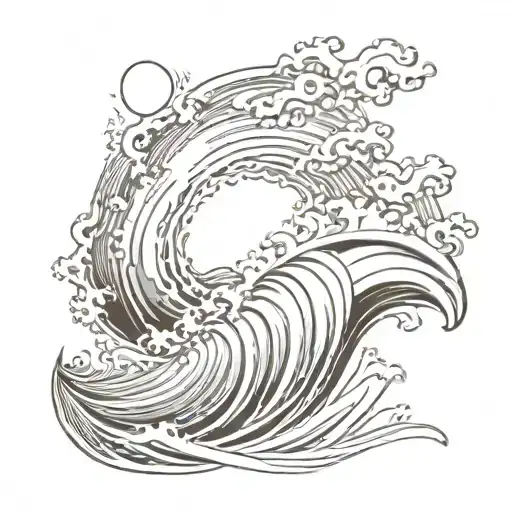 Wave with sun  tattoo design idea