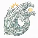 Wave with sun  tattoo design idea