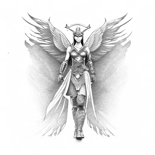valkyrie, women, wings, long hairs tattoo design idea