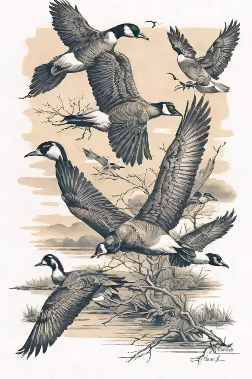geese hunting scene tattoo design idea