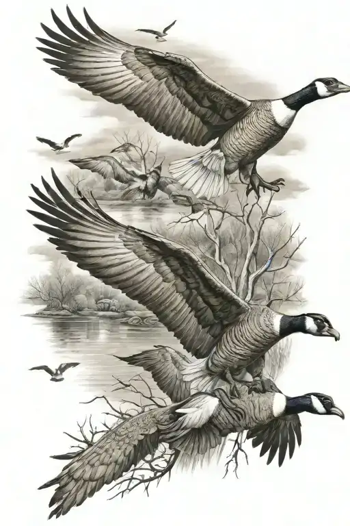 geese hunting scene tattoo design idea