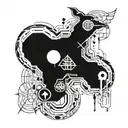 A tattoo design featuring a combination of the logos of Radiohead, Deftones, and The Smiths intertwined with intricate blackwork details tattoo design idea