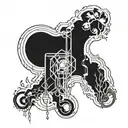 A tattoo design featuring a combination of the logos of Radiohead, Deftones, and The Smiths intertwined with intricate blackwork details tattoo design idea