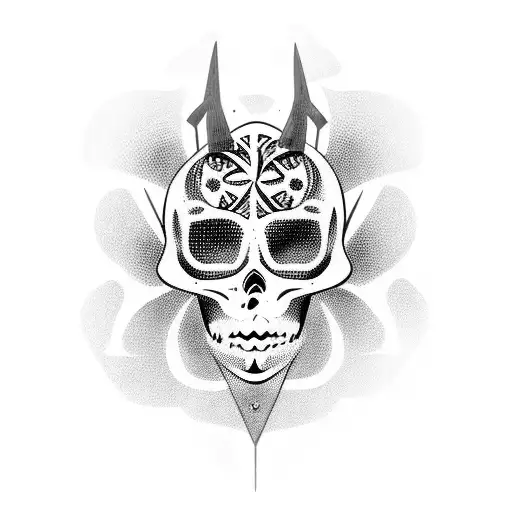 sexy, devil girl, skulls, cybersigilism tattoo design idea