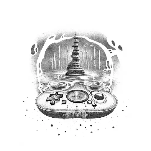 Mergulhador exploring a sunken ship filled with game consoles tattoo design idea