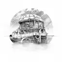 Mergulhador exploring a sunken ship filled with game consoles tattoo design idea