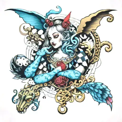 Alice in wonderland meets greek mythology tattoo design idea