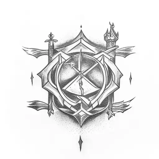 wizard casting spell on a castle tattoo design idea