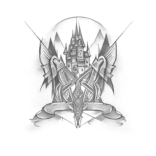 mage with castle tattoo design idea