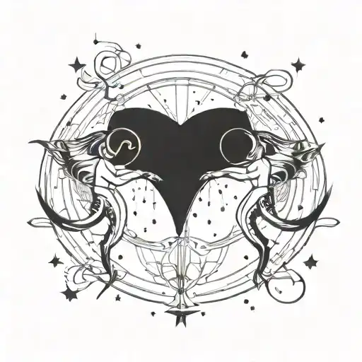 pisces and libra zodiac with symbol and constellation  tattoo design idea