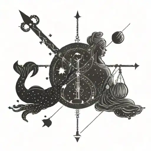 pisces and libra zodiac with symbol and constellation  tattoo design idea