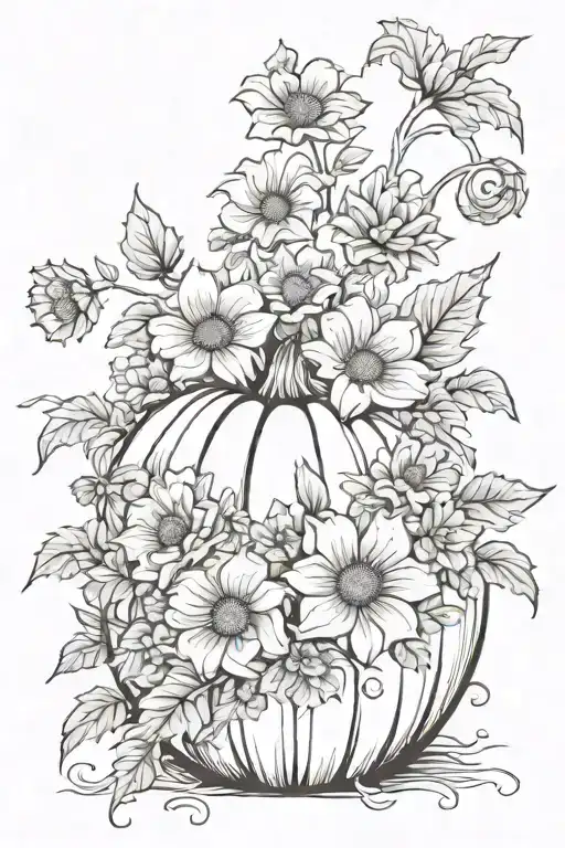 halloween pumpkin with flowers tattoo design idea