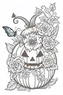 halloween pumpkin with flowers tattoo design idea