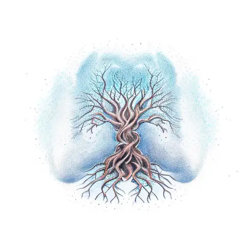 tree of Yggdrasil growing down arm tattoo design idea