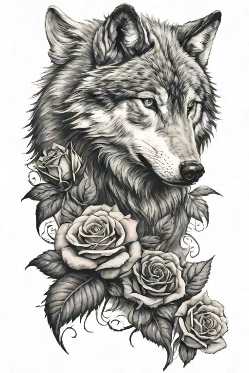 Wolf and rose  tattoo design idea