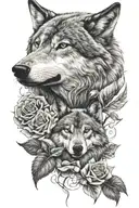 Wolf and rose  tattoo design idea