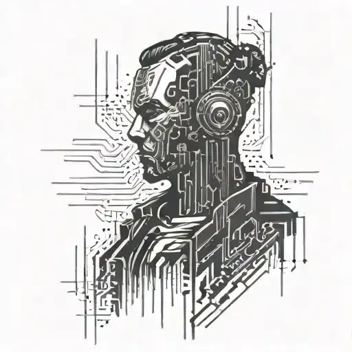 Cyberpunk-inspired tattoo featuring a hacker silhouette surrounded by binary code tattoo design idea