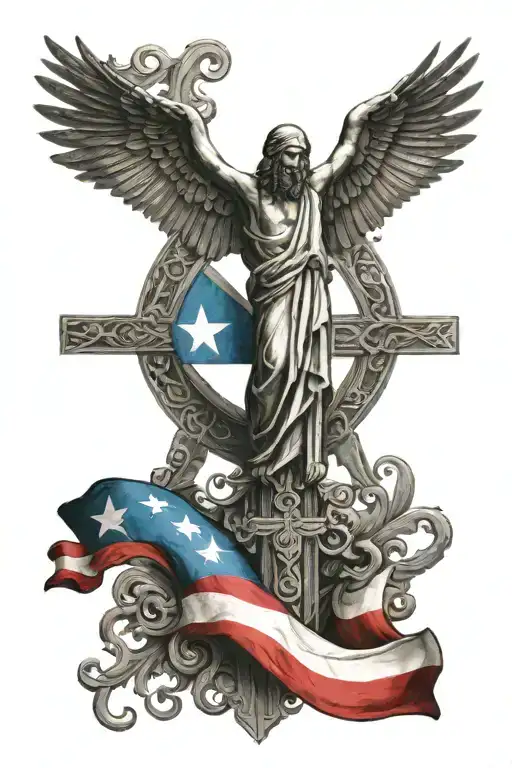 An intricate design incorporating symbols of Christianity and the Puerto Rican flag tattoo design idea