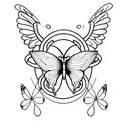 Incorporate a Christian cross with butterfly wings and flowers intertwined around it tattoo design idea
