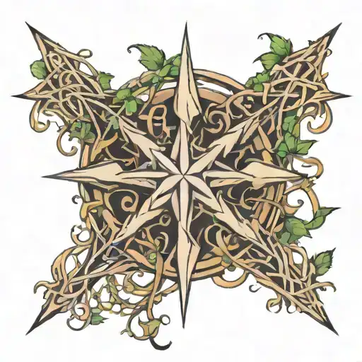 chaos star and vines wrapped tattoo design idea
