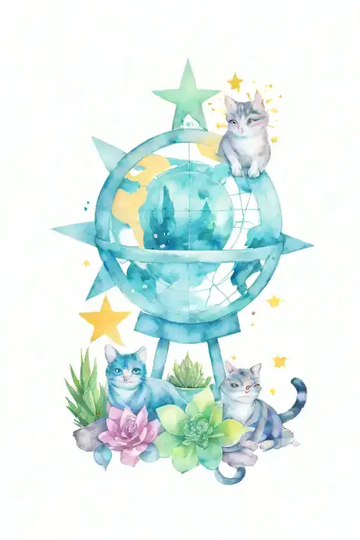 globe, camera, cat paws, family, cactus, star, alters, compass, tattoo design idea
