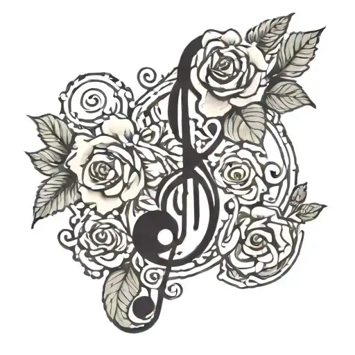 music note with flowers with aquarius symbol and virgo symbol tattoo design idea