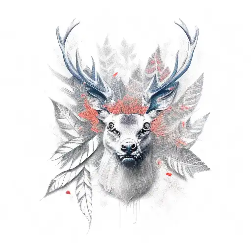 stag face with leaves around it tattoo design idea